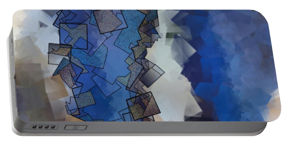 Abstract Portable Battery Charger featuring the digital art Blue Figures - Abstract Tiles No15.822 by Jason Freedman