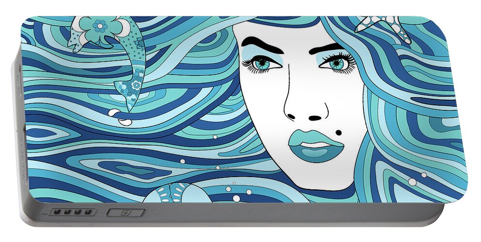 Abstract Portable Battery Charger featuring the digital art Abstract Water Element by Serena King
