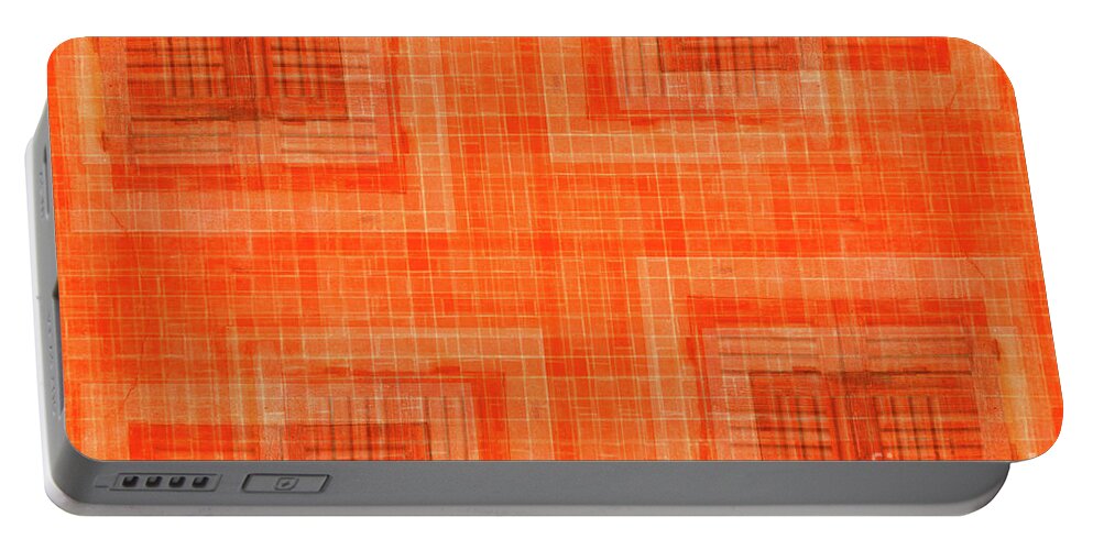 Abstract Portable Battery Charger featuring the photograph Abstract window on orange wall by Silvia Ganora