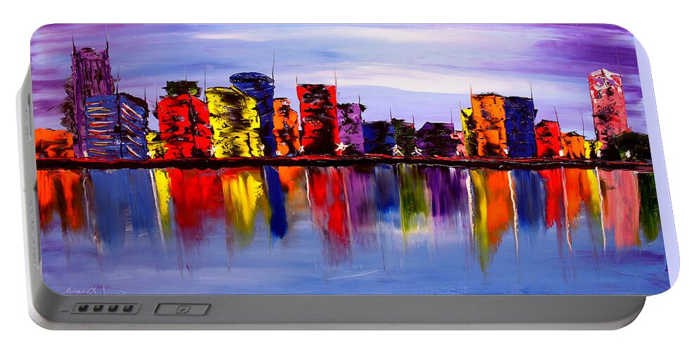  Portable Battery Charger featuring the painting Abstract World Of Portland #3 by James Dunbar