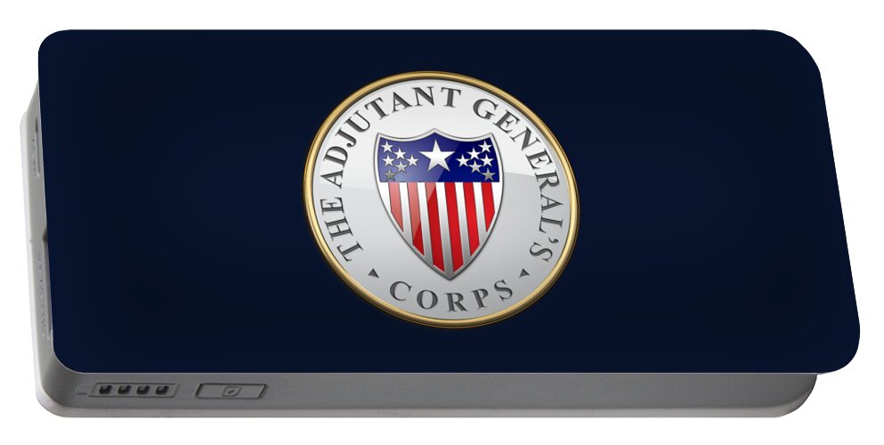 'usmc' Collection By Serge Averbukh Portable Battery Charger featuring the digital art Adjutant General's Corps - AG Corps Branch Insignia over Blue Velvet by Serge Averbukh