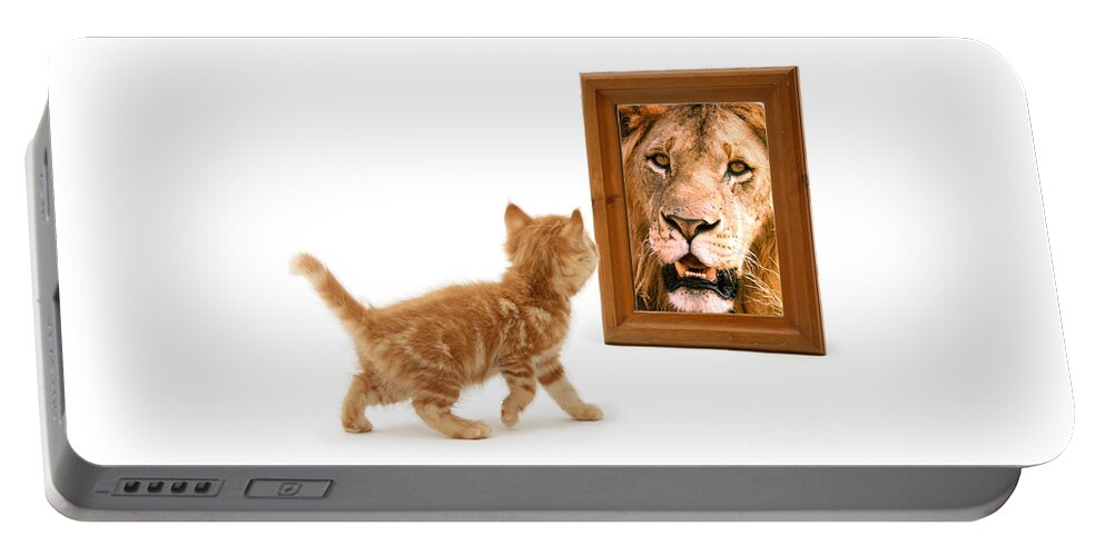 Ginger Portable Battery Charger featuring the photograph Admiring the Lion Within by Warren Photographic