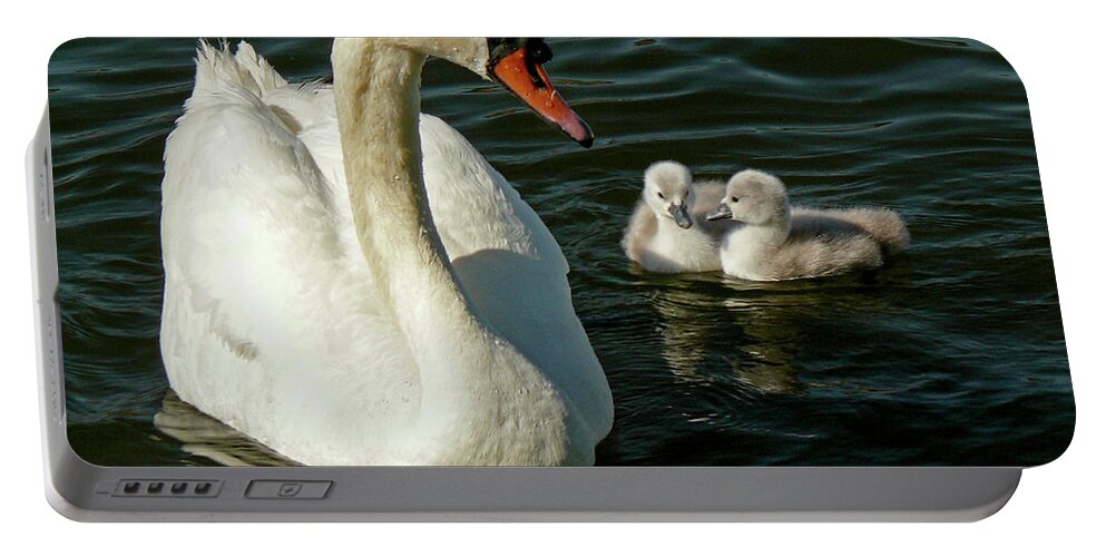 Swan Portable Battery Charger featuring the photograph Adoring Mother by Inge Riis McDonald