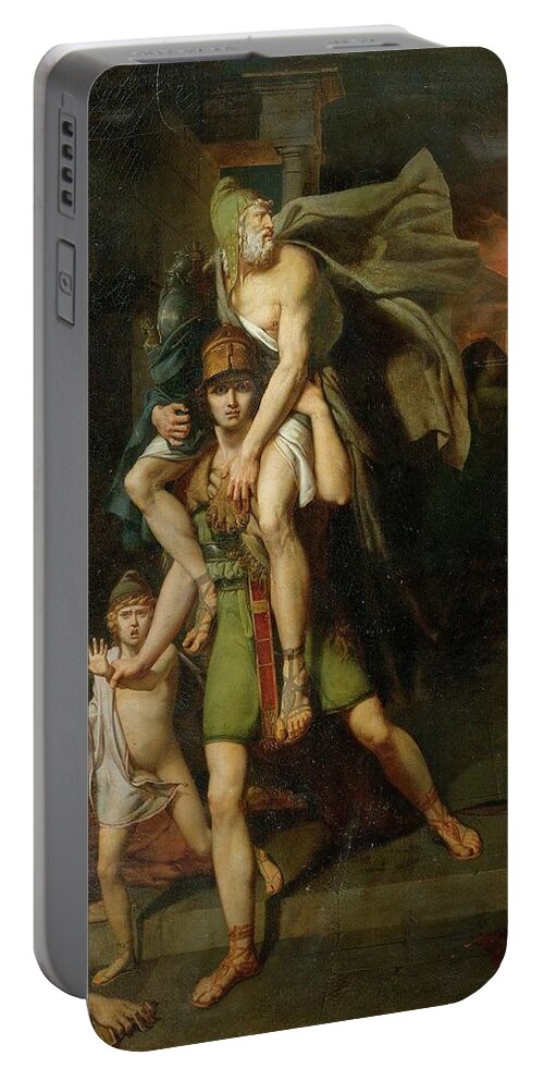 Brocas Portable Battery Charger featuring the painting Aeneas fleeing with his father by MotionAge Designs