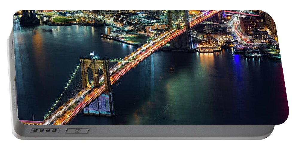 Aerial Portable Battery Charger featuring the photograph Aerial Brooklyn Bridge by Mihai Andritoiu