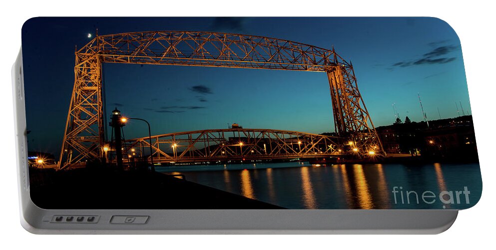 Lake Portable Battery Charger featuring the photograph Aerial Lift Bridge by Deborah Klubertanz
