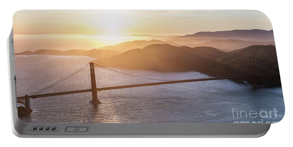 San Francisco Portable Battery Charger featuring the photograph Aerial of Golden gate bridge at sunset, San Francisco, Californi by Matteo Colombo