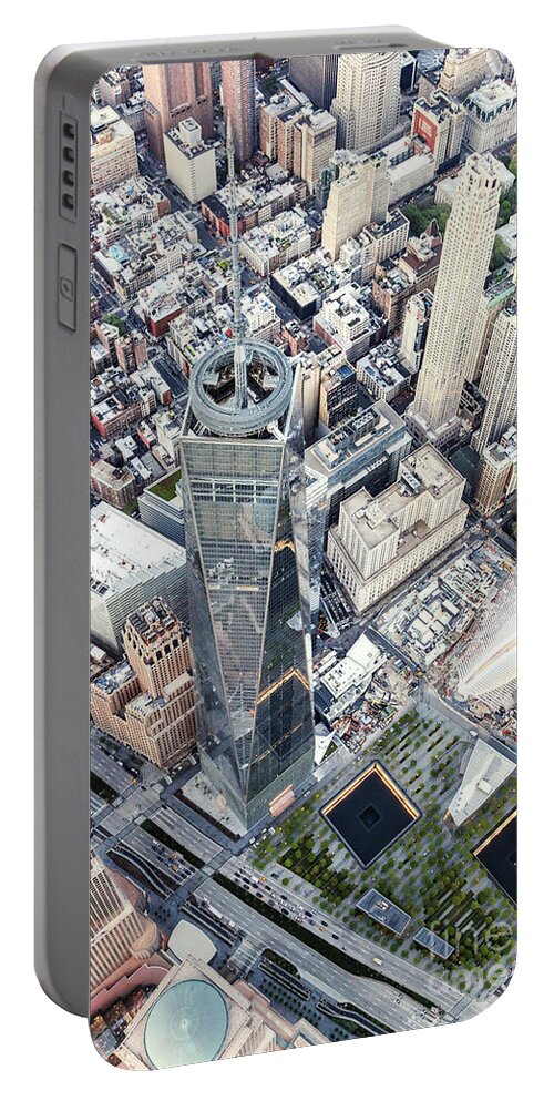 Freedom Tower Portable Battery Charger featuring the photograph Aerial of One World Trade Center and 9/11 memorial, New York, US by Matteo Colombo