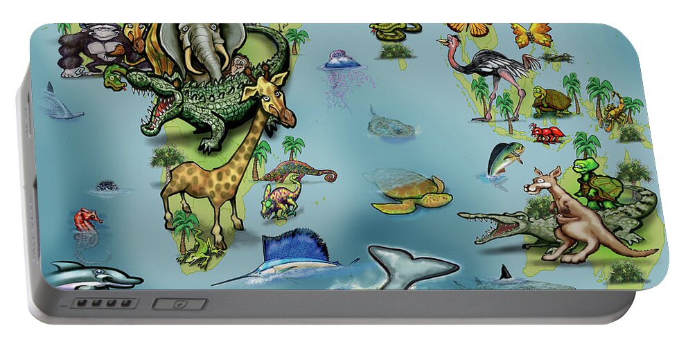 Africa Portable Battery Charger featuring the digital art Africa Oceania Animals Map by Kevin Middleton