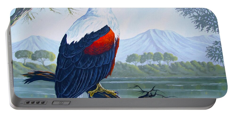 Eagle Portable Battery Charger featuring the painting African fish Eagle by Anthony Mwangi