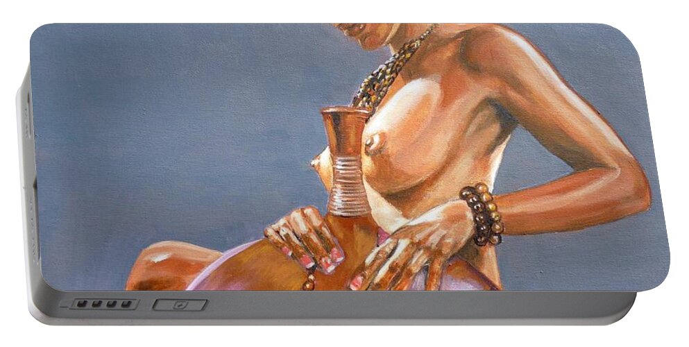 Nude Portable Battery Charger featuring the painting African Queen by Bryan Bustard