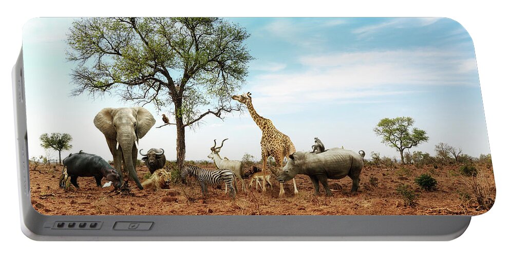 African Safari Animals Meeting Together Around Tree Portable Battery  Charger by Good Focused - Pixels