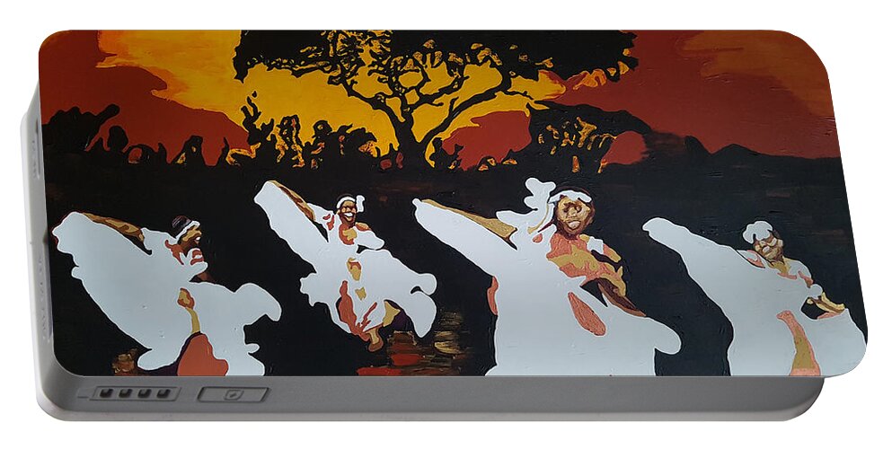 Afro Portable Battery Charger featuring the painting Afro Carib Dance by Rachel Natalie Rawlins