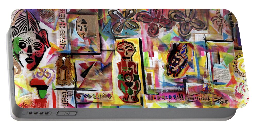 Abstract Art Portable Battery Charger featuring the mixed media Afrocopia by Everett Spruill
