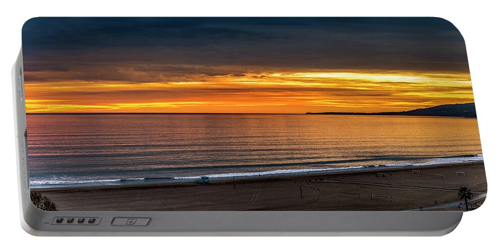 Sunset Santa Monica Bay Panorama Portable Battery Charger featuring the photograph After Glow - Sunset Over The Bay - Panorama by Gene Parks