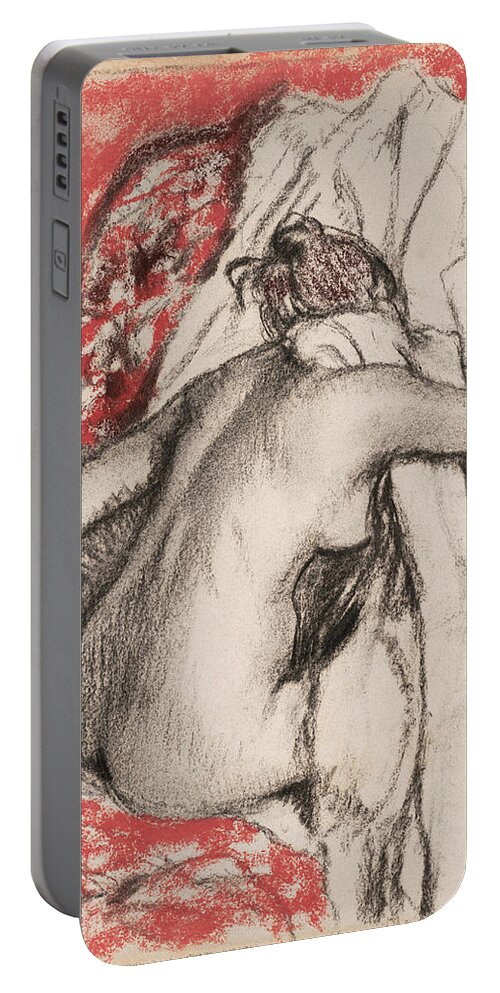 19th Century Art Portable Battery Charger featuring the pastel After the Bath Seated Woman Drying Herself by Edgar Degas