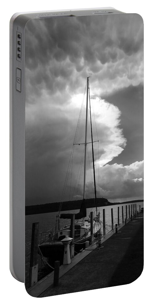 Sailboat Portable Battery Charger featuring the photograph After the Storm B W by David T Wilkinson