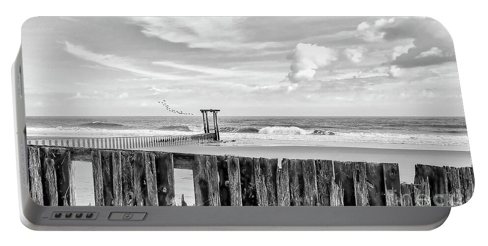 Black And White Portable Battery Charger featuring the photograph After The Storm Black And White by Kathy Baccari
