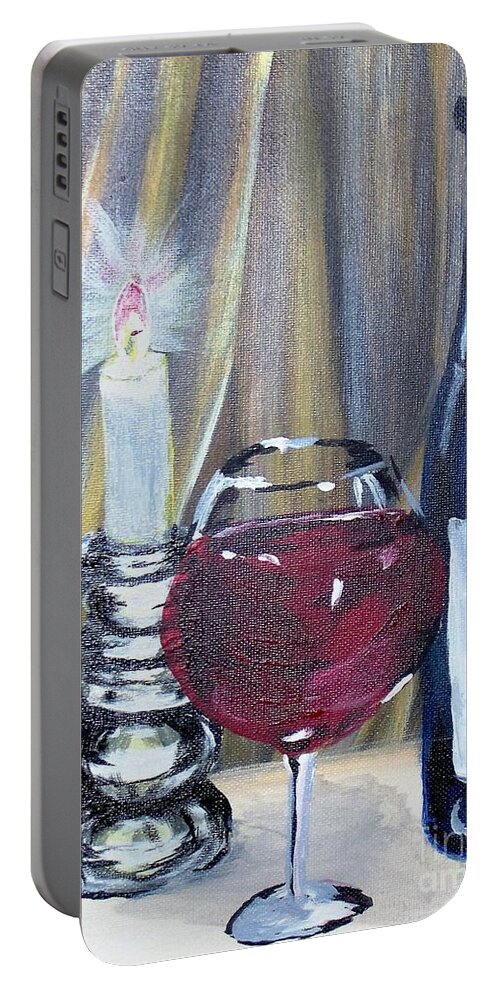 Wine Portable Battery Charger featuring the painting After Work by Saundra Johnson