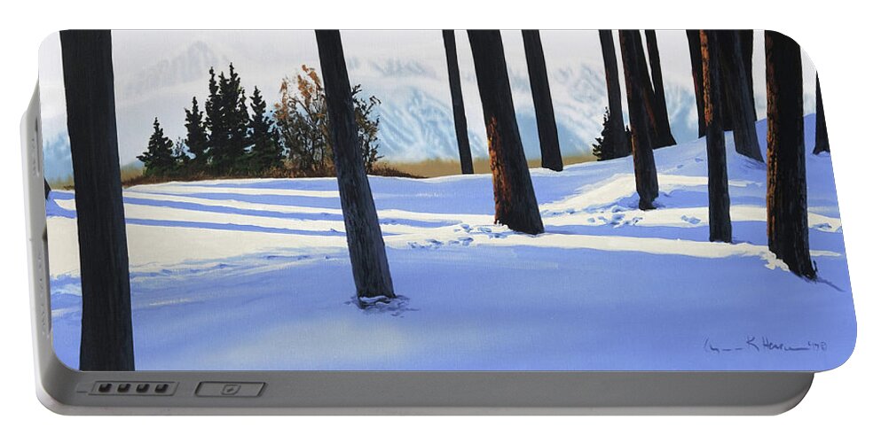 Winter Portable Battery Charger featuring the painting Afternoon in Snowy Mountains by Lynn Hansen