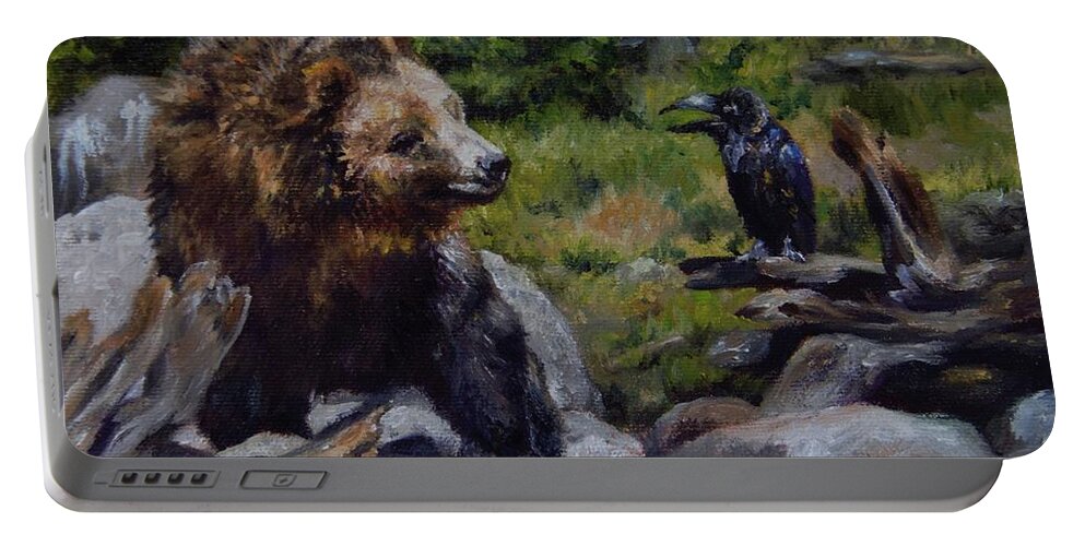 Bear Portable Battery Charger featuring the painting Afternoon Neigh-bear by Lori Brackett