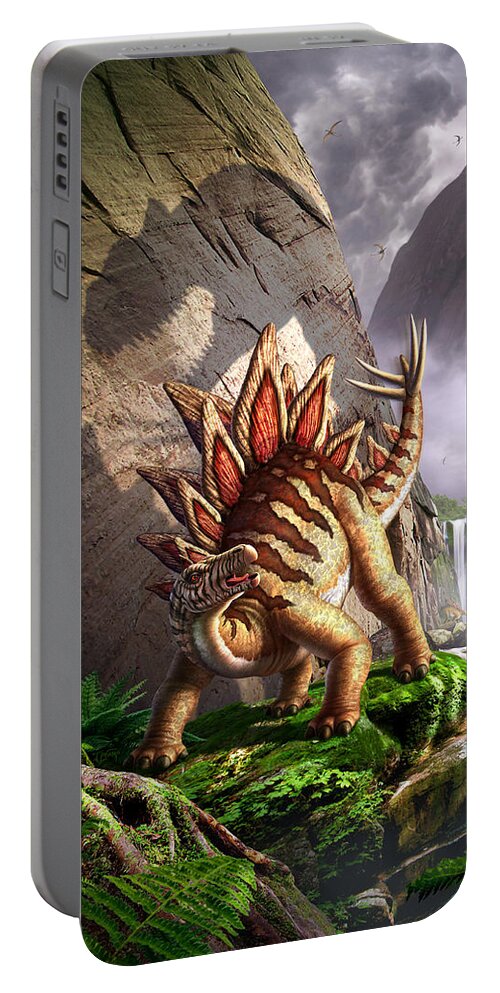 Stegosaurus Portable Battery Charger featuring the digital art Against the Wall by Jerry LoFaro