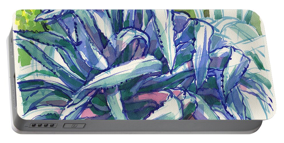 Plant Portable Battery Charger featuring the painting Agave Tangle by Judith Kunzle
