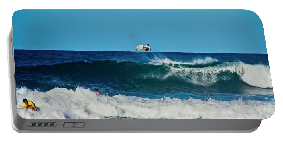 Surfing Portable Battery Charger featuring the photograph Air bourne by Stuart Manning