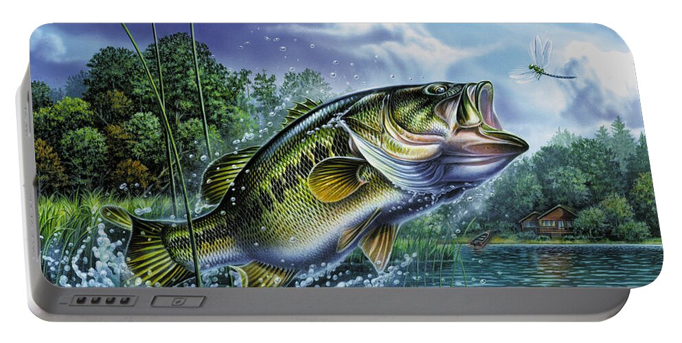 Airborne Bass Portable Battery Charger featuring the painting Airborne Bass by JQ Licensing