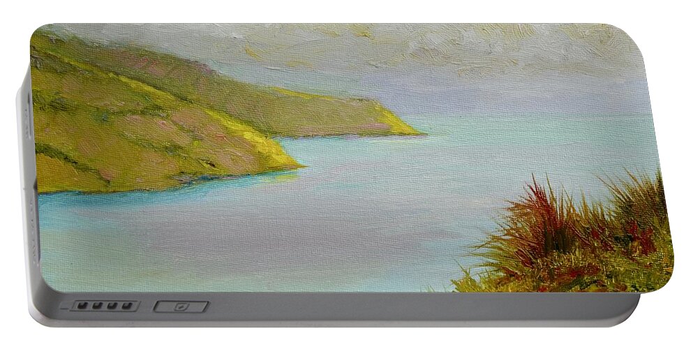 Harbour Portable Battery Charger featuring the painting Akaroa Harbour Entrance by Dai Wynn