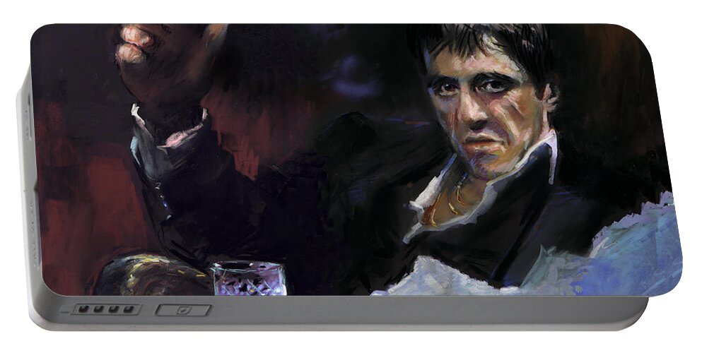 Al Pacino Portable Battery Charger featuring the pastel AL Pacino snow by Ylli Haruni