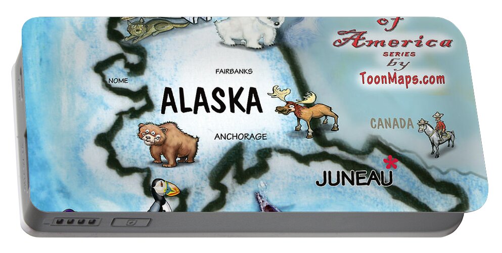 Alaska Portable Battery Charger featuring the digital art Alaska Fun Map by Kevin Middleton