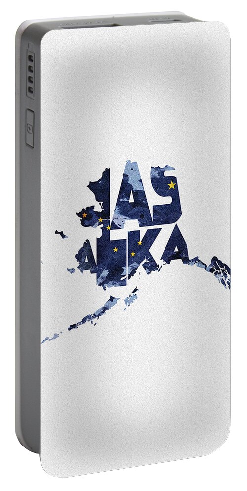 Alaska Portable Battery Charger featuring the digital art Alaska Typographic Map Flag by Inspirowl Design