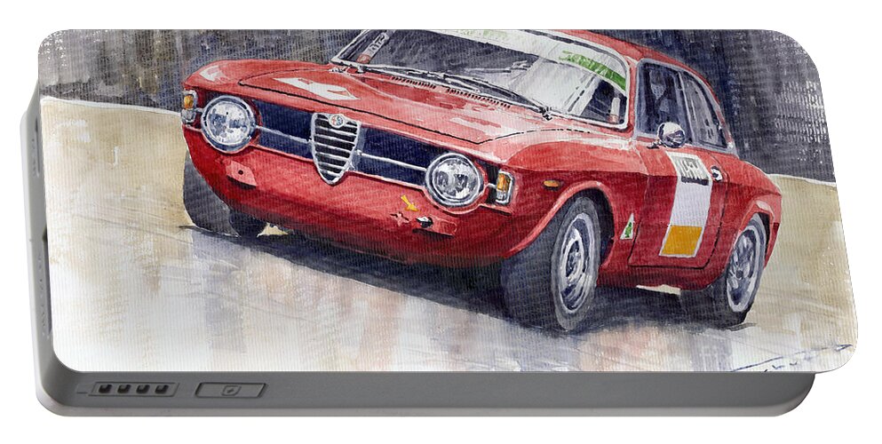 Watercolor Portable Battery Charger featuring the painting Alfa Romeo Giulie Sprint GT 1966 by Yuriy Shevchuk