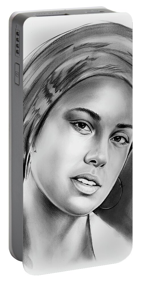 Alicia Keys Portable Battery Charger featuring the drawing Alicia Keys 2 by Greg Joens