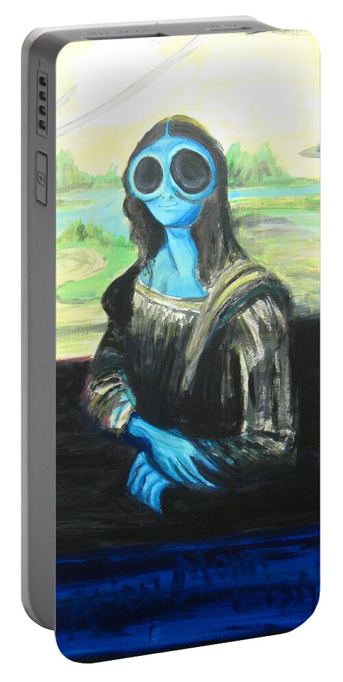Mona Lisa Portable Battery Charger featuring the painting alien Mona Lisa by Similar Alien