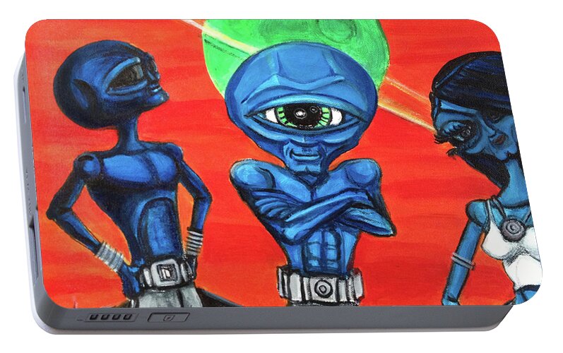 Confident Portable Battery Charger featuring the painting Alien posse by Similar Alien