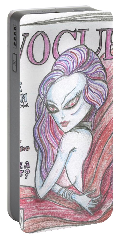 Vogue Portable Battery Charger featuring the drawing Alien Vogue by Similar Alien