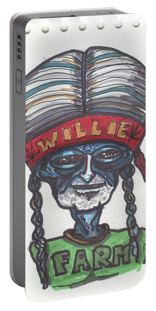 Willie Nelson Portable Battery Charger featuring the drawing alien Willie Nelson by Similar Alien