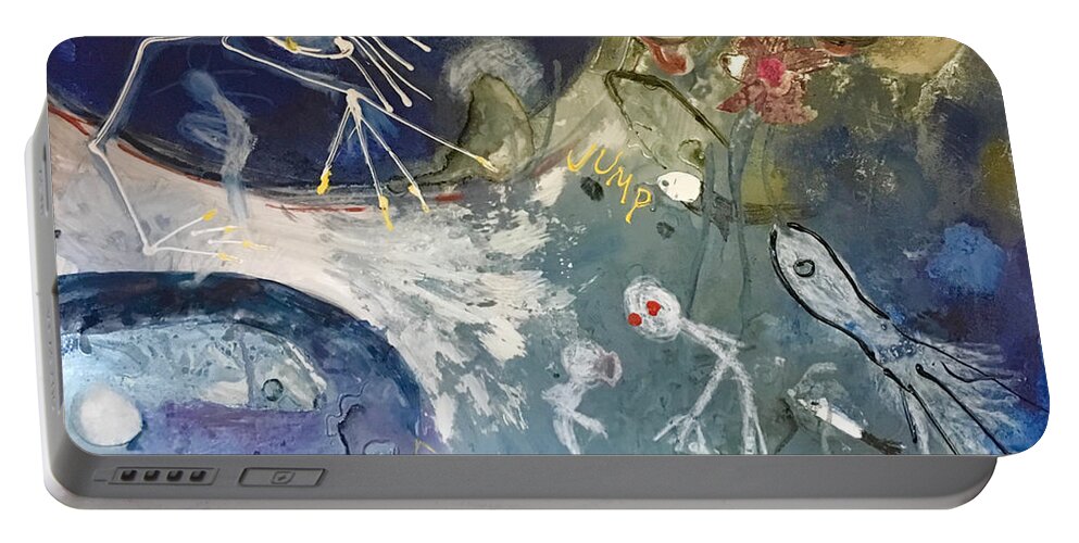 Contemporary Portable Battery Charger featuring the painting Aliens by Carole Johnson