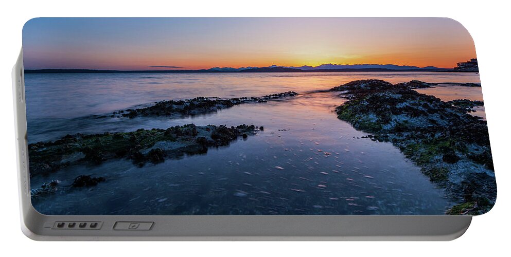 Beach; Sunset; Alki Beach; Outdoor; Landscape Portable Battery Charger featuring the digital art Alki Beach by Michael Lee