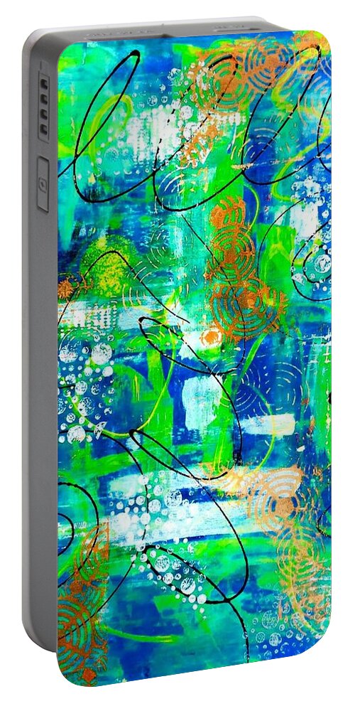 Julie-hoyle Portable Battery Charger featuring the mixed media All A Whirl by Julie Hoyle
