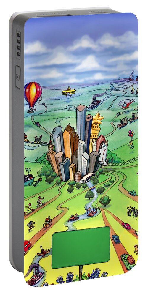 Houston Portable Battery Charger featuring the digital art All Roads lead to Houston Texas by Kevin Middleton