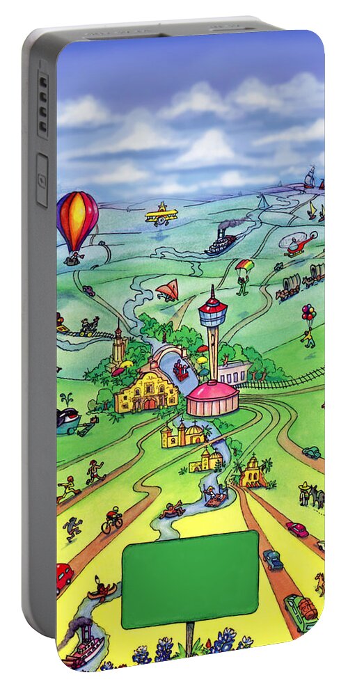 San Antonio Portable Battery Charger featuring the digital art All Roads lead to San Antonio Texas by Kevin Middleton