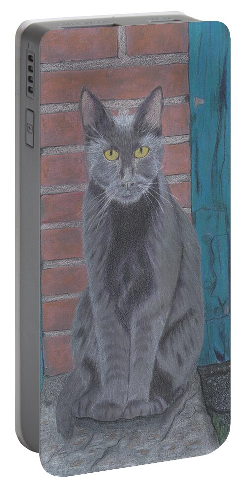 Cat Portable Battery Charger featuring the drawing Alley Cat by Arlene Crafton