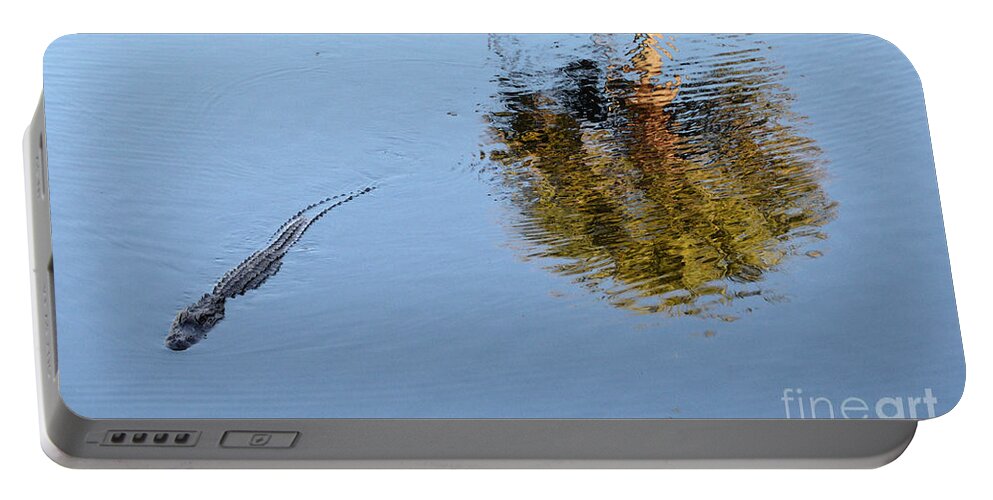 Alligator Portable Battery Charger featuring the photograph Alligator Swimming in a Pond by Catherine Sherman