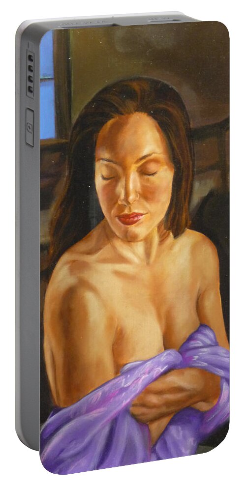 Semi-nude Portable Battery Charger featuring the painting Allison three by Bryan Bustard