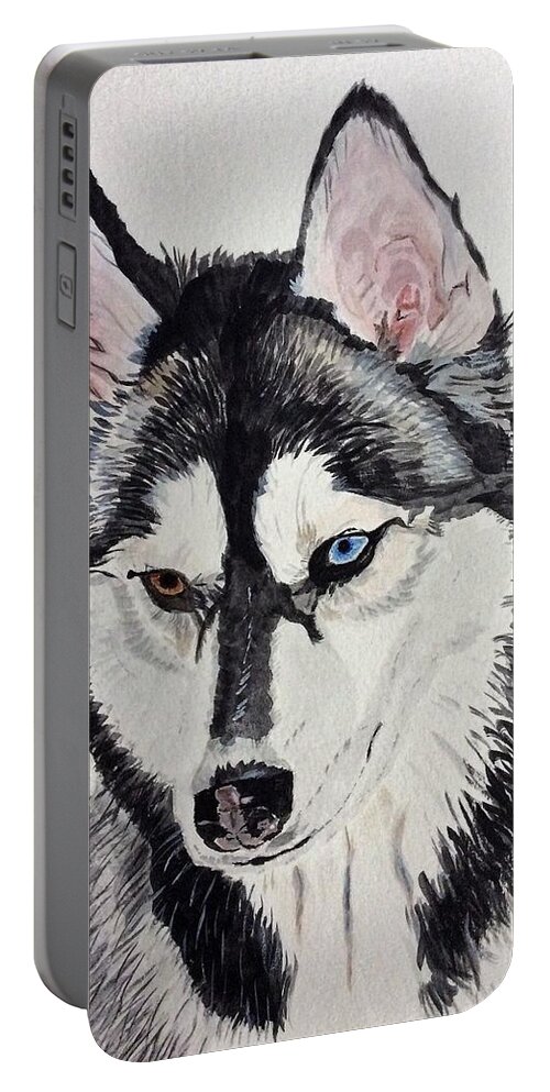 Husky Portable Battery Charger featuring the painting Almost Wild by Sonja Jones