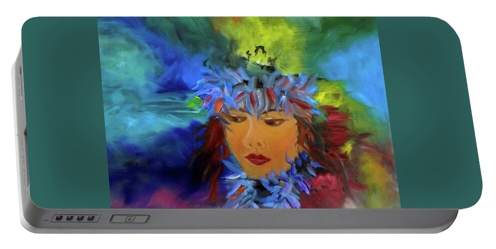 Hula Portable Battery Charger featuring the painting Aloha One by Jenny Lee