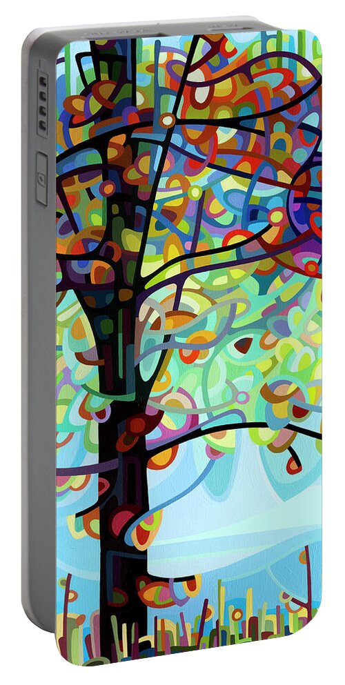 Abstract Portable Battery Charger featuring the painting Along the River by Mandy Budan